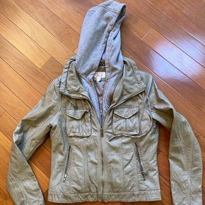 faux leather hooded jacket